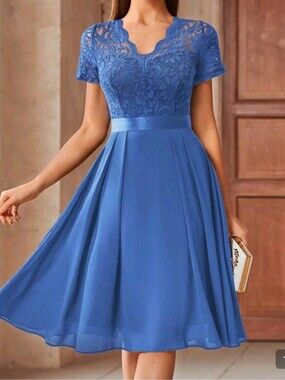 Miusol Royal Blue Lace Midi Dress